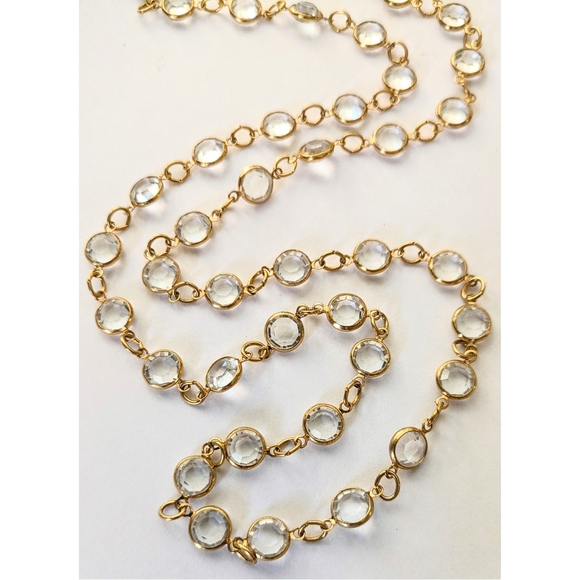 Vintage AUSTRIAN CRYSTAL USA Signed Gold Tone Clear Crystal Station Necklace 31" - Picture 1 of 10